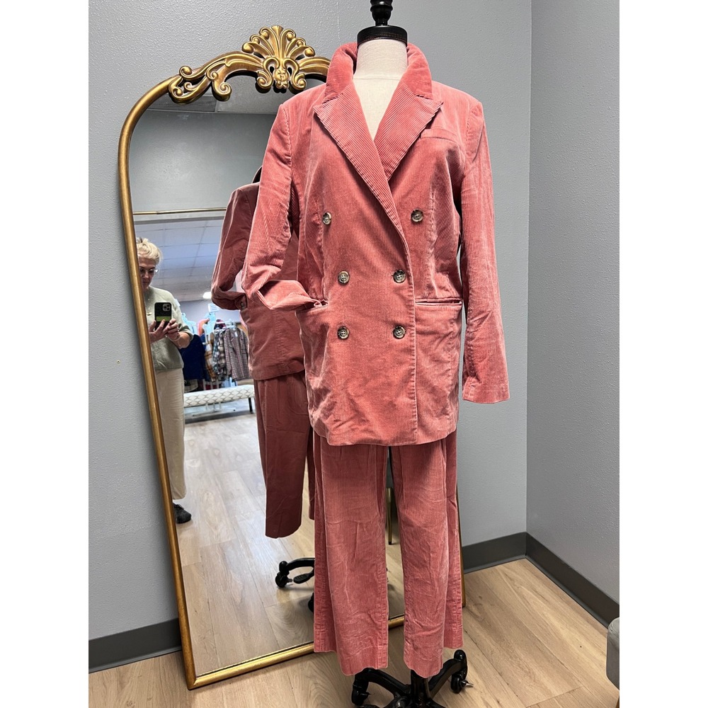 Banana Republic Corduroy Suit Set Womens 12 Pink Excellent Double Breasted Suit